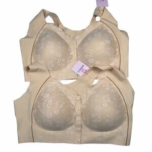 Bustella Button-Up Comfy Shaping Posture Corrector Bra 4XL Beige Lot of 2 40DDD